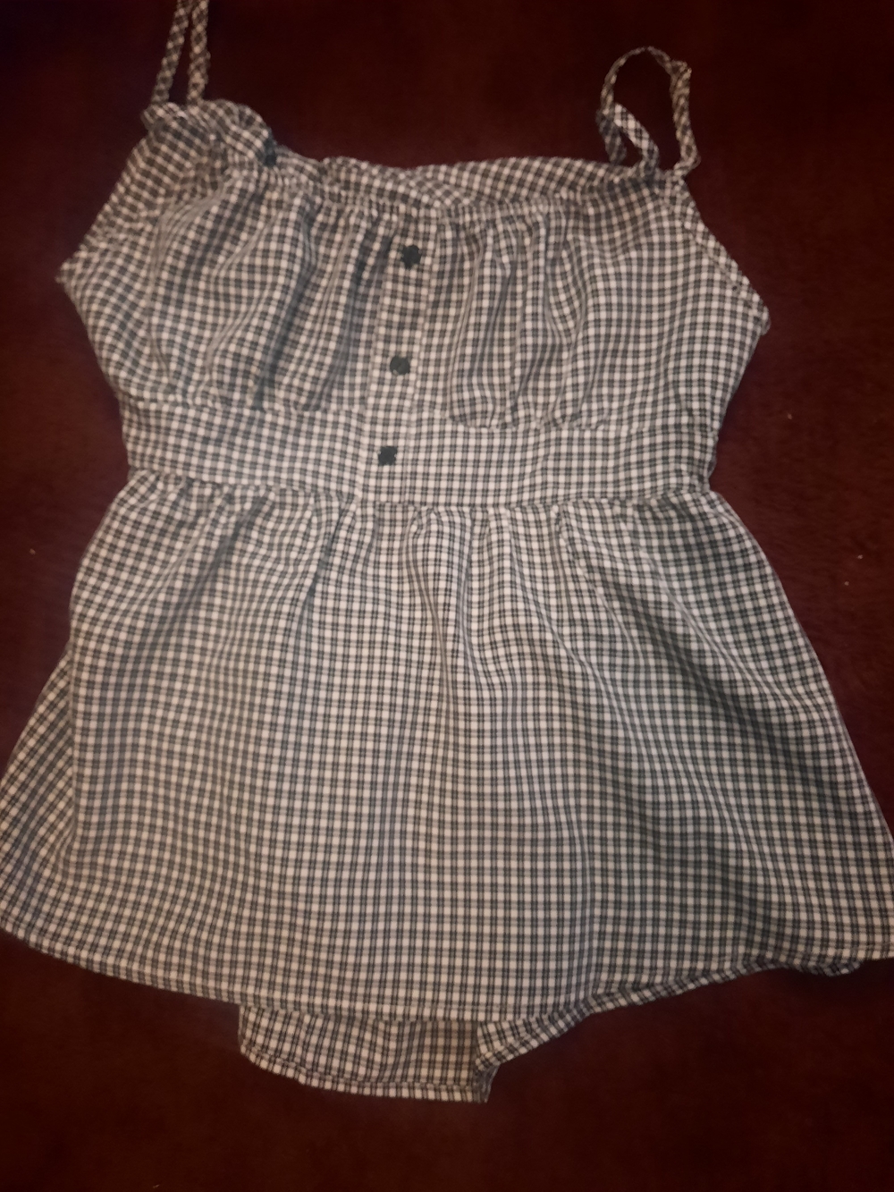 Gingham Button Front Romper in Black and White